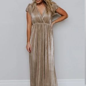 Baltic Born Athena Gold Pleated Maxi Dress